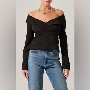 ASTR The Label Off The‎ Shoulder Suit Top Black Size Medium Long Sleeve